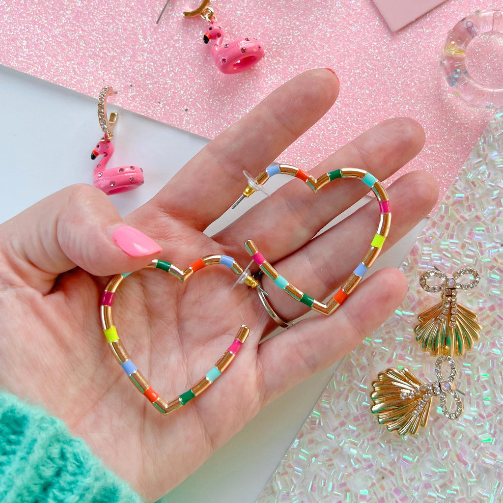 Rainbow Heart Hoop Earrings