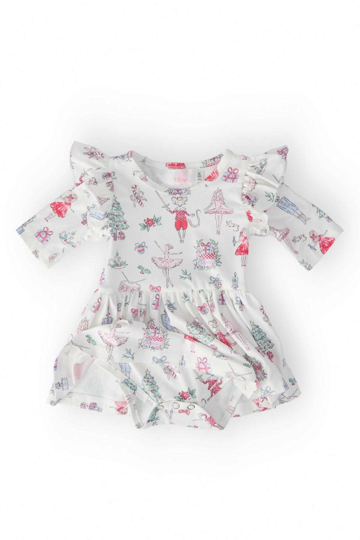 Clara's Christmas 3/4 Sleeve Flutter Twirl Bodysuit