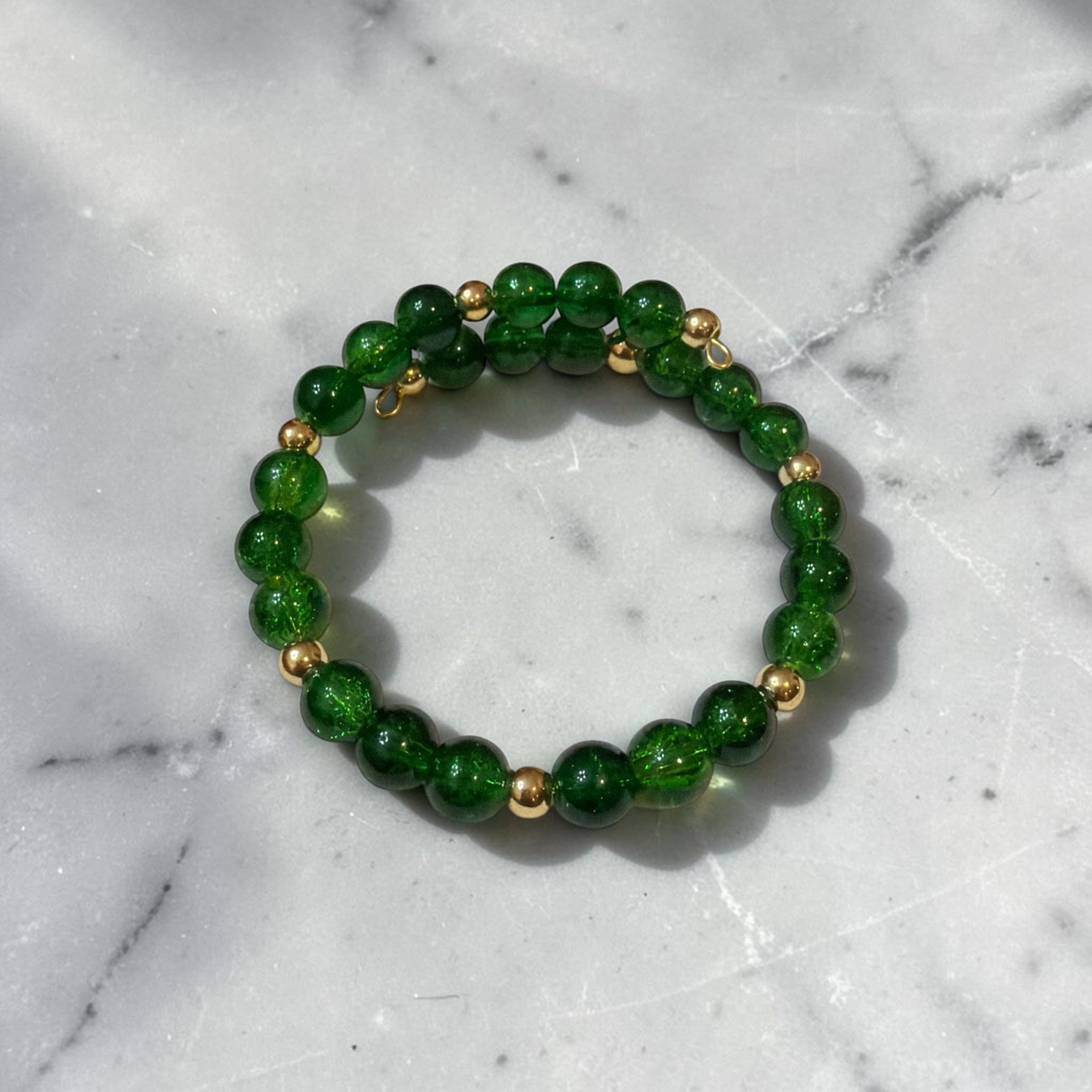 Green & Gold Beaded Wrap Bracelet